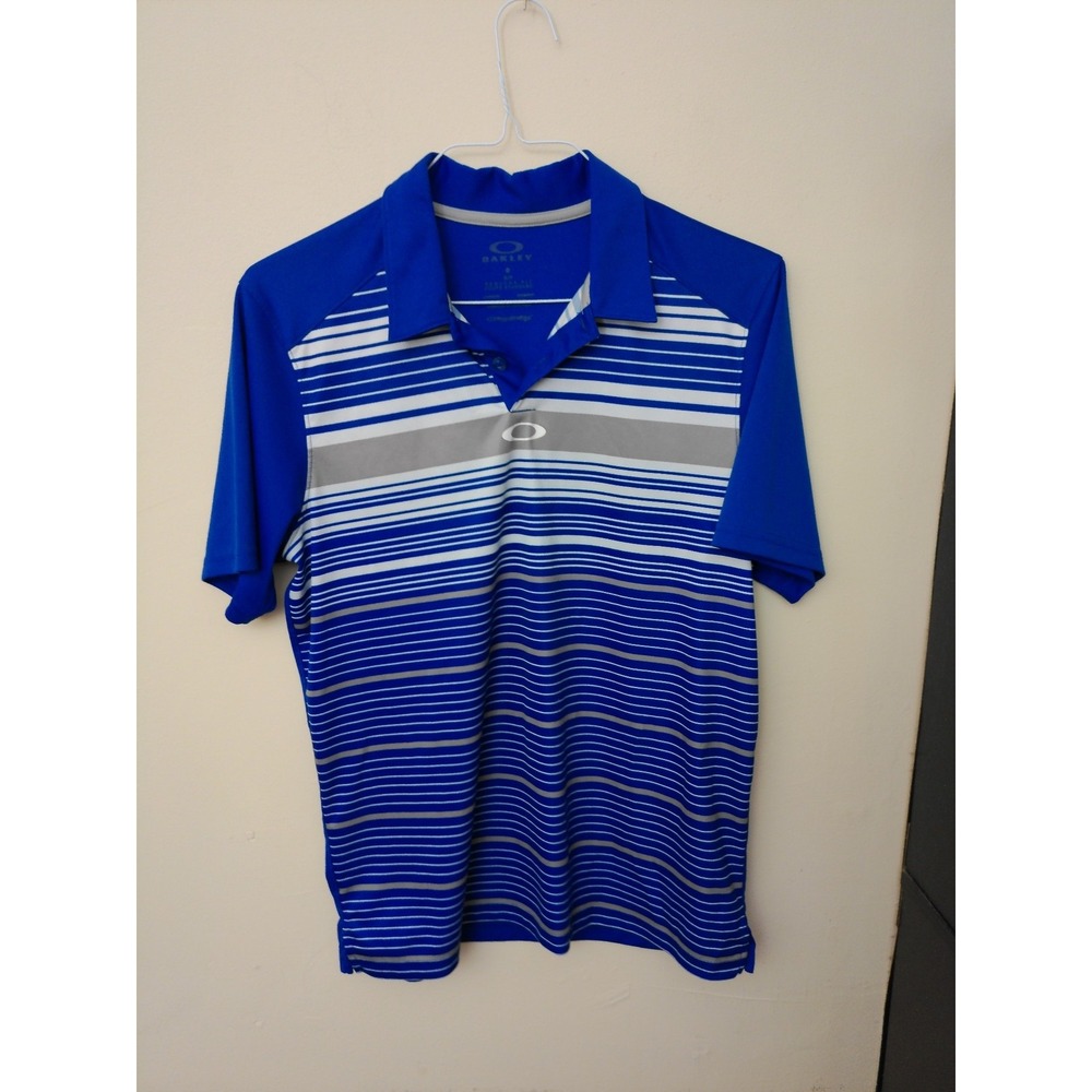 Oakley Polo Shirt Mens Blue Size S Striped Golf Performance Regular Fit